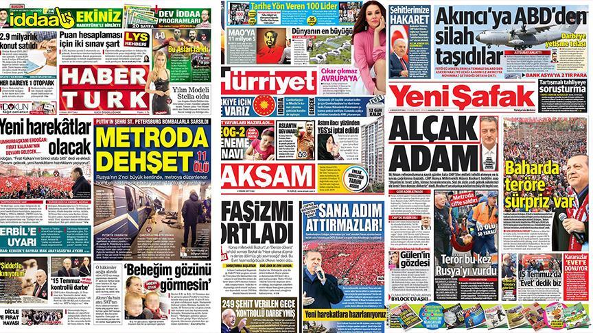 عناوین مهم روزنامه‌های سه‌شنبه 4 آوریل ترکیه