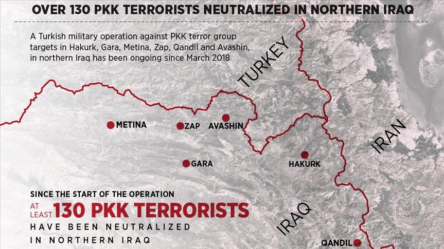 Over 130 PKK terrorists neutralized in northern Iraq