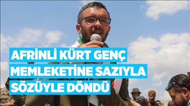 Afrinli Kürt genç memleketine sazıyla sözüyle döndü