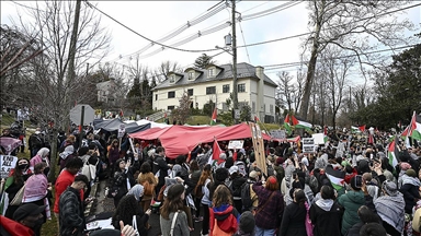 Hundreds gather outside Israeli Embassy in Washington demanding cease-fire in Gaza