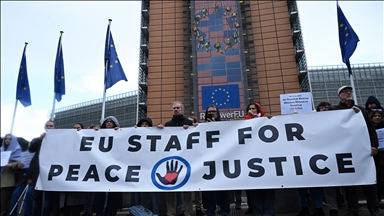 EU workers in Brussels protest ongoing Israeli attacks on Gaza