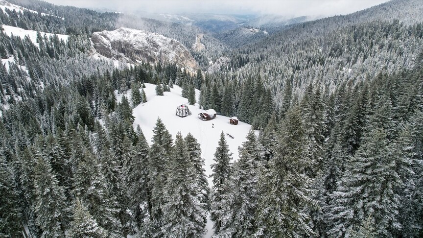 Baharda kar yağışının beyaza bürüdüğü Ilgaz doğaseverlerden ilgi görüyor