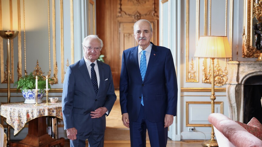 TBMM Başkanı Numan Kurtulmuş, İsveç Kralı Carl XVI Gustaf ile görüşüyor.