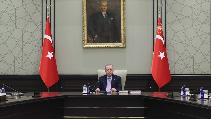 Cumhurbaşkanı Erdoğan başkanlığında toplanan Milli Güvenlik Kurulu toplantısından bir kare