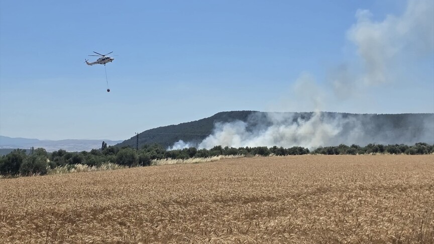 Çanakkale'de tarım arazisinde çıkan yangına müdahale eden ekipler