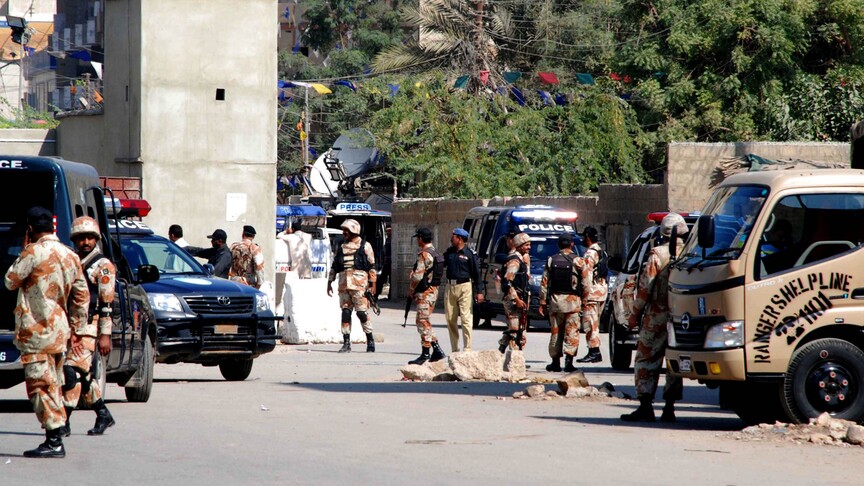 3 troops killed when militants storm security compound in Pakistan's Karachi