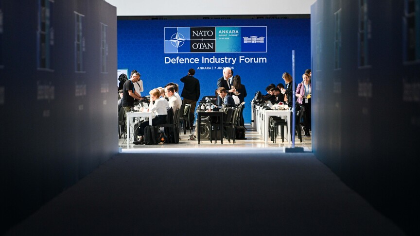 NATO Ankara Zirvesi'nin açılışını yapan Savunma Sanayii Forumu'ndan bir görüntü.