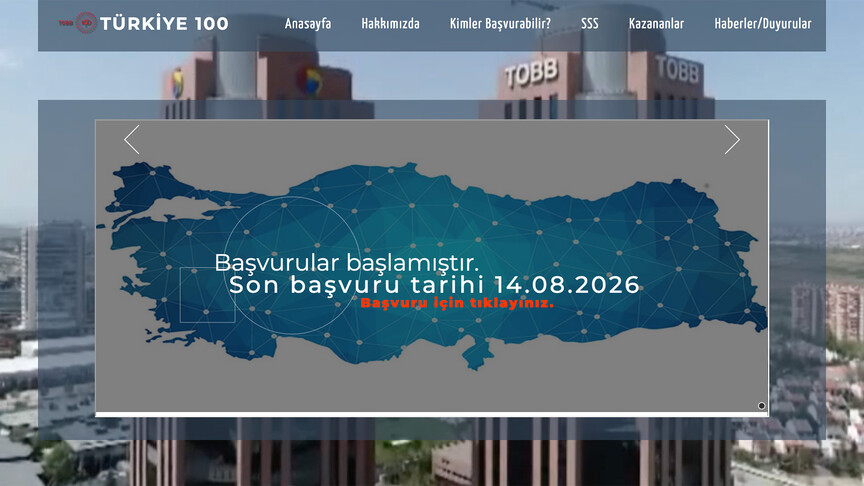 Türkiye 100 programı logosu ve Türkiye haritası.