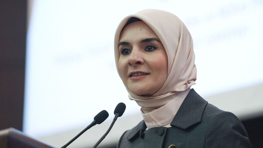Aile ve Sosyal Hizmetler Bakanı Mahinur Özdemir Göktaş'ın açıklamalarından bir görüntü.
