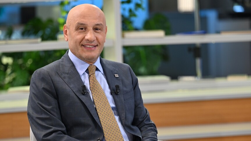 Türkiye İhracatçılar Meclisi (TİM) Başkanı Mustafa Gültepe'nin bir toplantıdaki portresi.