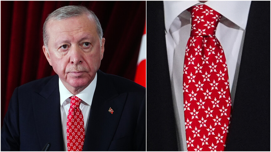 Cumhurbaşkanı Erdoğan'ın kırmızı KAAN kravatında "gök vatanda bağımsızlık" vurgusu