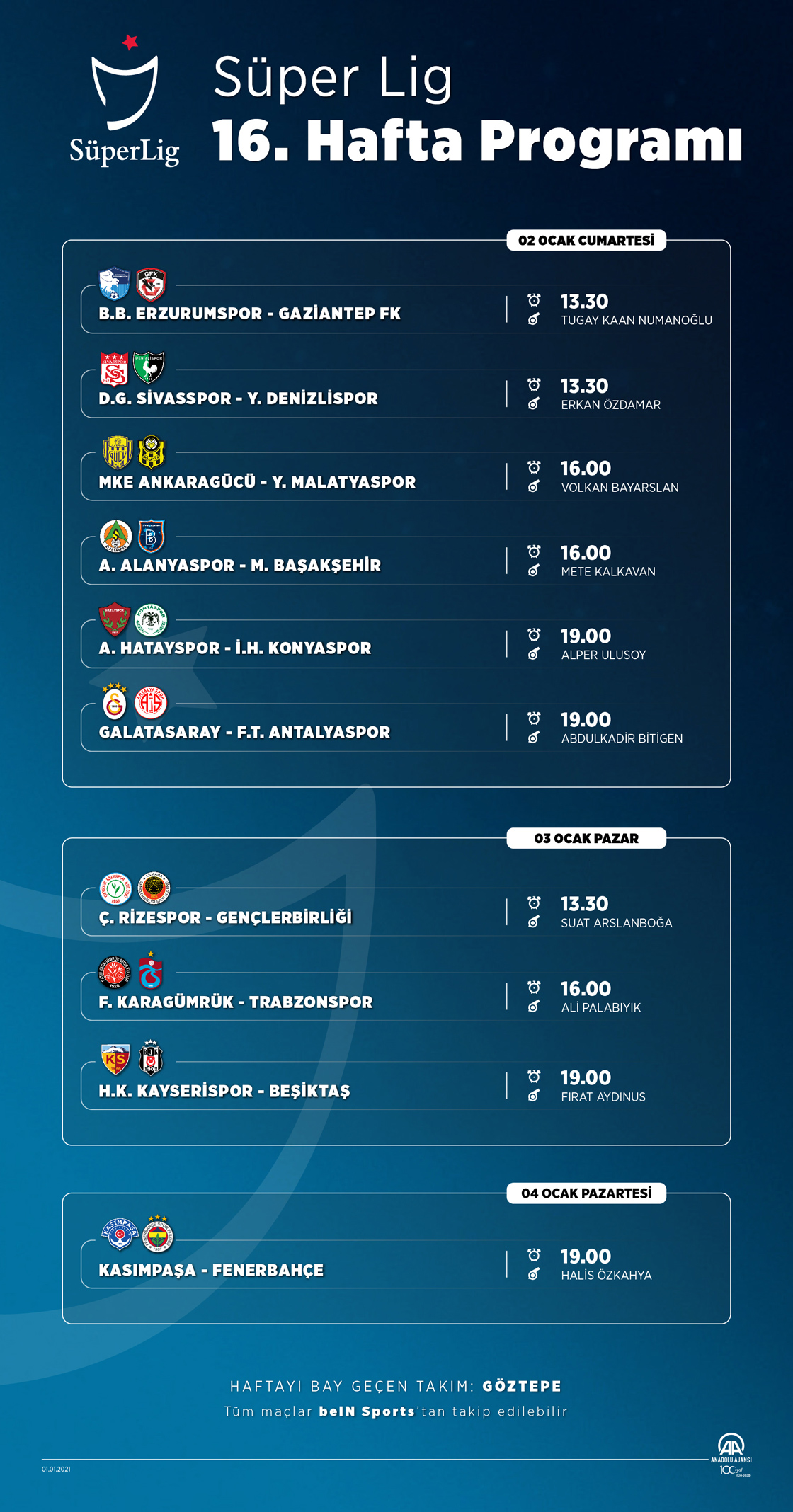 Süper Lig'de 16. hafta programı