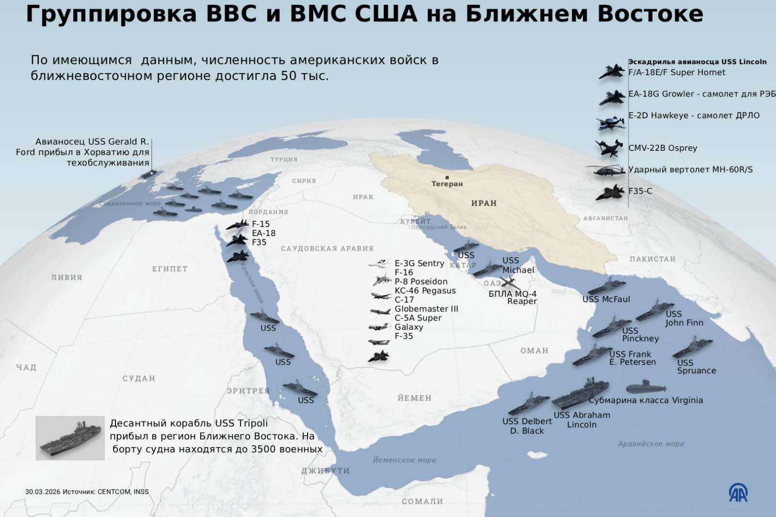 Группировка ВВС и ВМС США на Ближнем Востоке