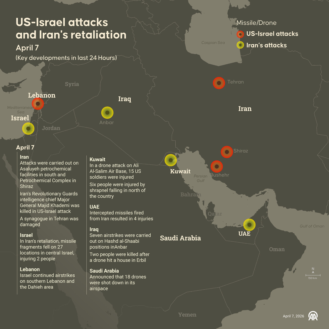 Last 24 hours in US-Israeli attacks and Iran's retaliation