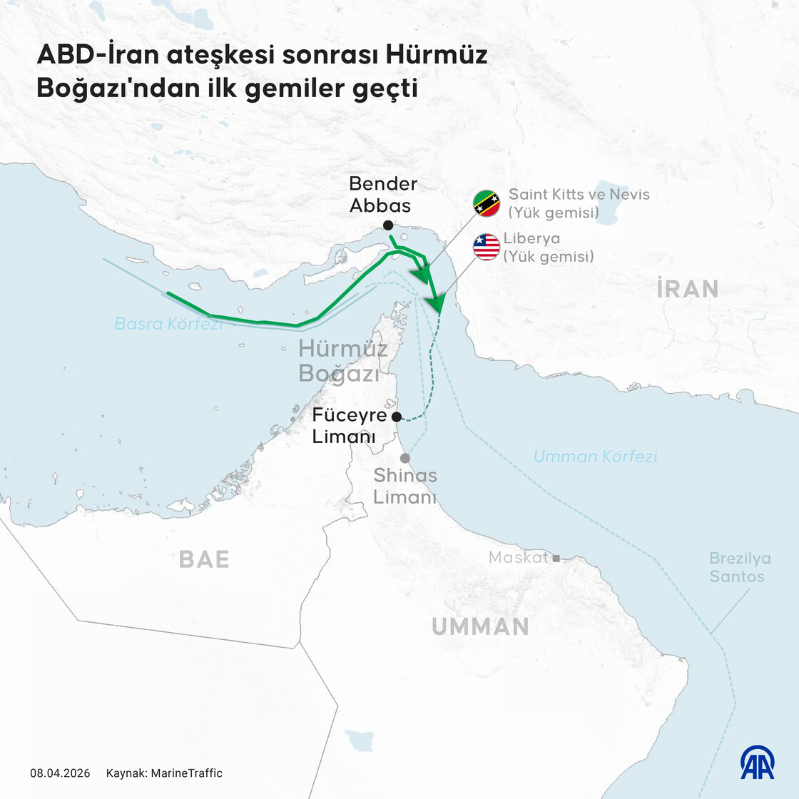ABD-İran ateşkesi sonrası Hürmüz Boğazı'ndan ilk gemiler geçti