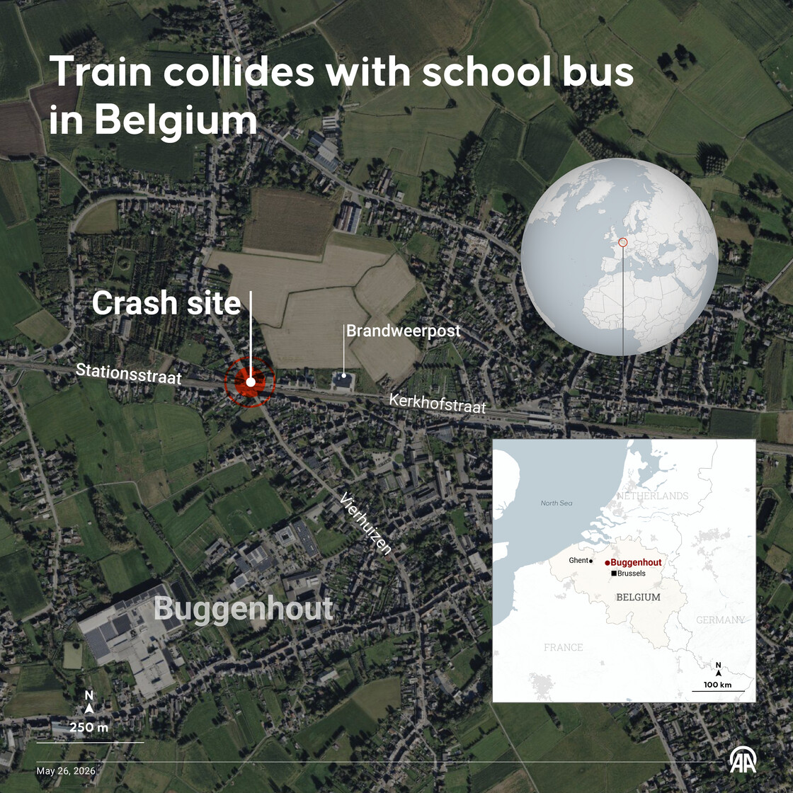 Train collides with school bus in Belgium