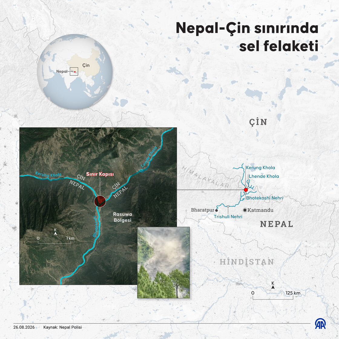 Nepal-Çin sınırında sel felaketi