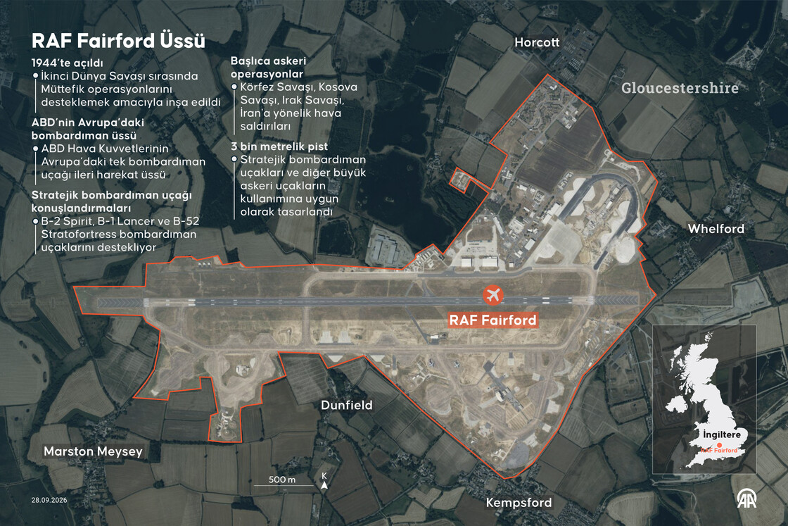 İngiltere'nin Gloucestershire bölgesinde ABD askeri uçaklarının kullanıldığı Fairford Üssü