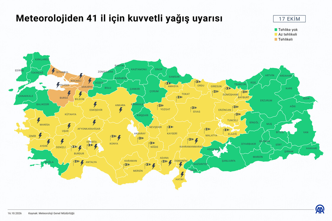 Meteorolojiden 41 il için kuvvetli yağış uyarısı