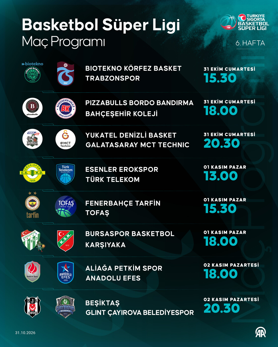 Basketbol Süper Ligi maç programı