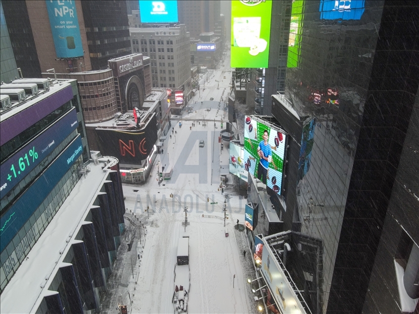 Aerial view of Times Square on snow  