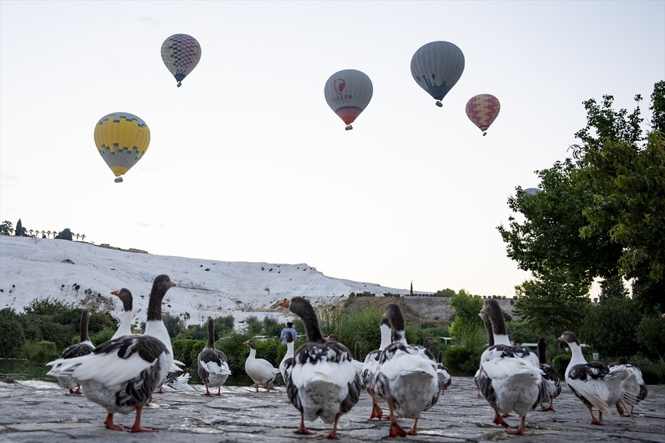 Pamukkale'de balonlar gökyüzünü, gece müzeciliği tarihi canlandırıyor